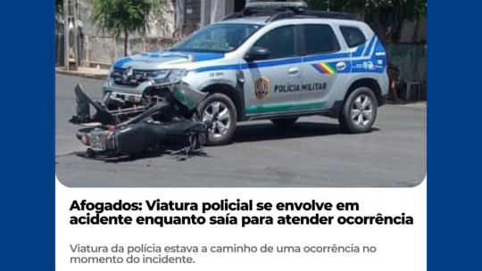 Afogados: Viatura policial se envolve em acidente enquanto saía para atender ocorrência