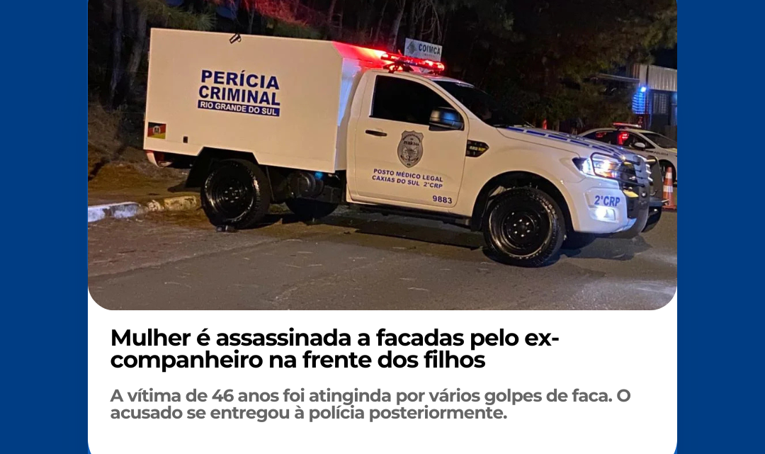 Mulher é assassinada a facadas pelo ex-companheiro na frente dos filhos